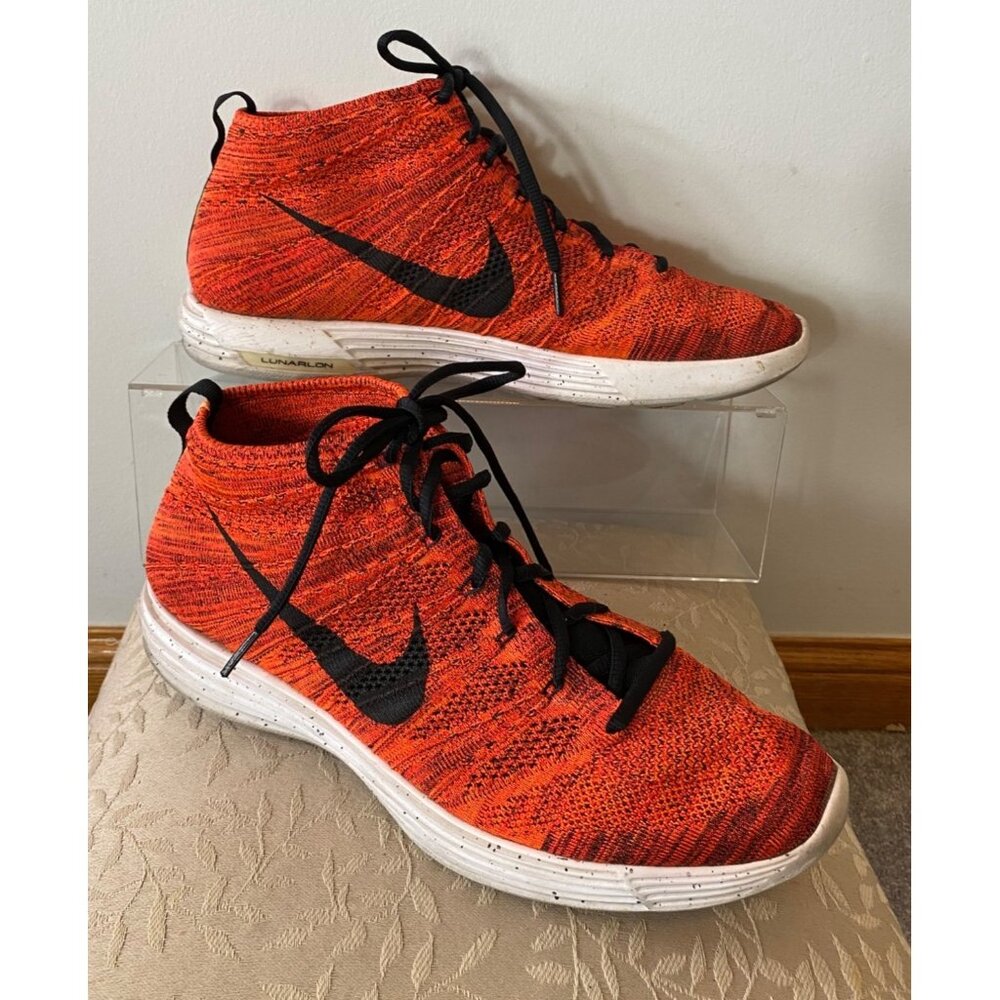 Nike Flyknit Lunar 3 High-Top Sneakers Orange/Black Mens Size 13 - Picture 2 of 10
